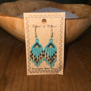 Turquoise and Gold Beaded Earrings